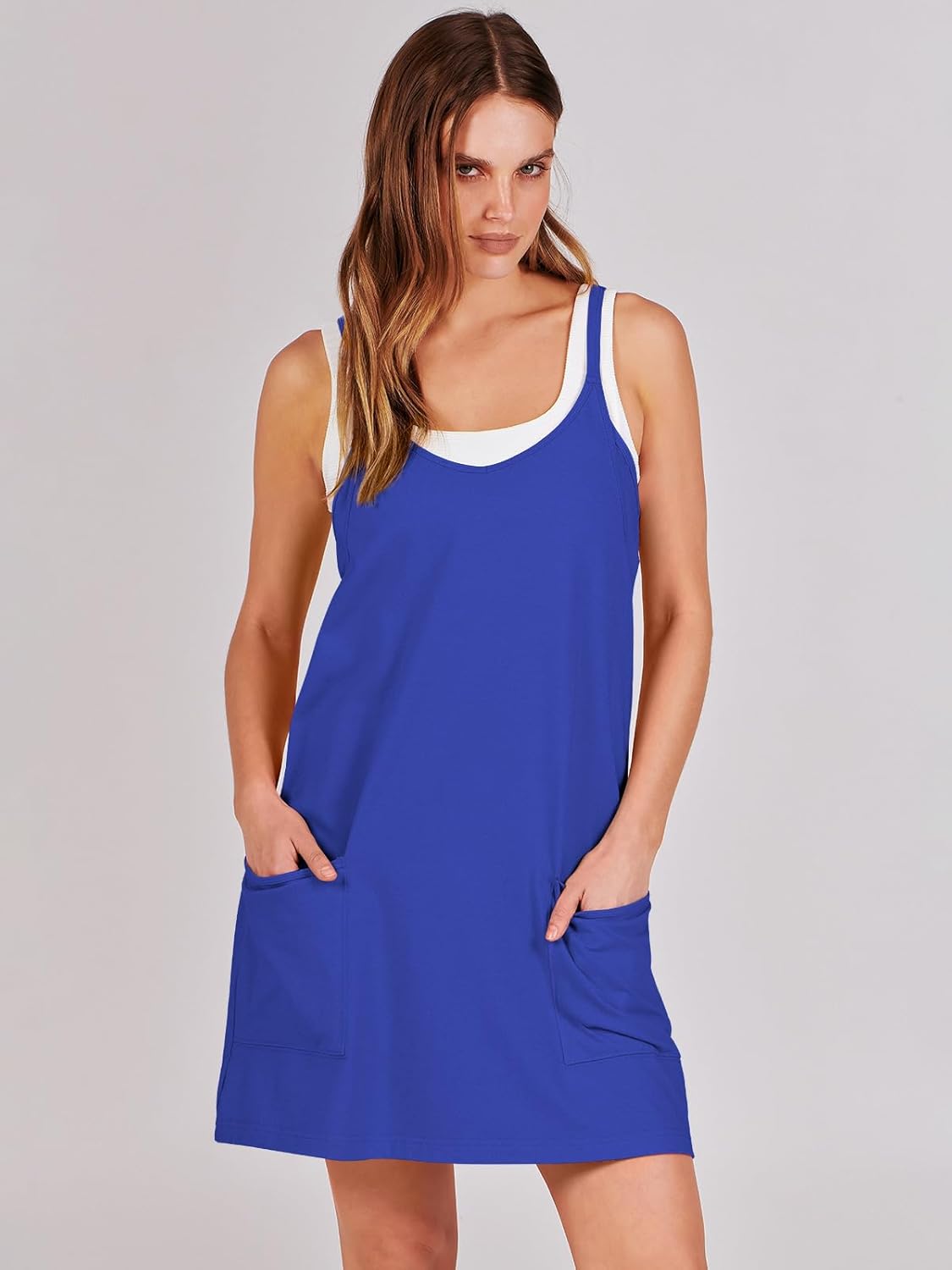 Women 2023 Summer Sleeveless Mini Dress Casual Short Sundress Workout Tennis Athletic Onesie with Pockets