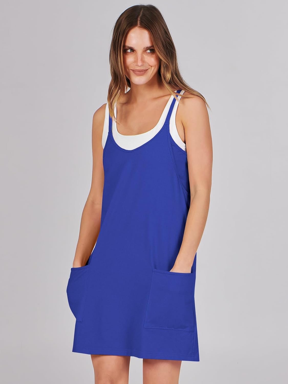 Women 2023 Summer Sleeveless Mini Dress Casual Short Sundress Workout Tennis Athletic Onesie with Pockets