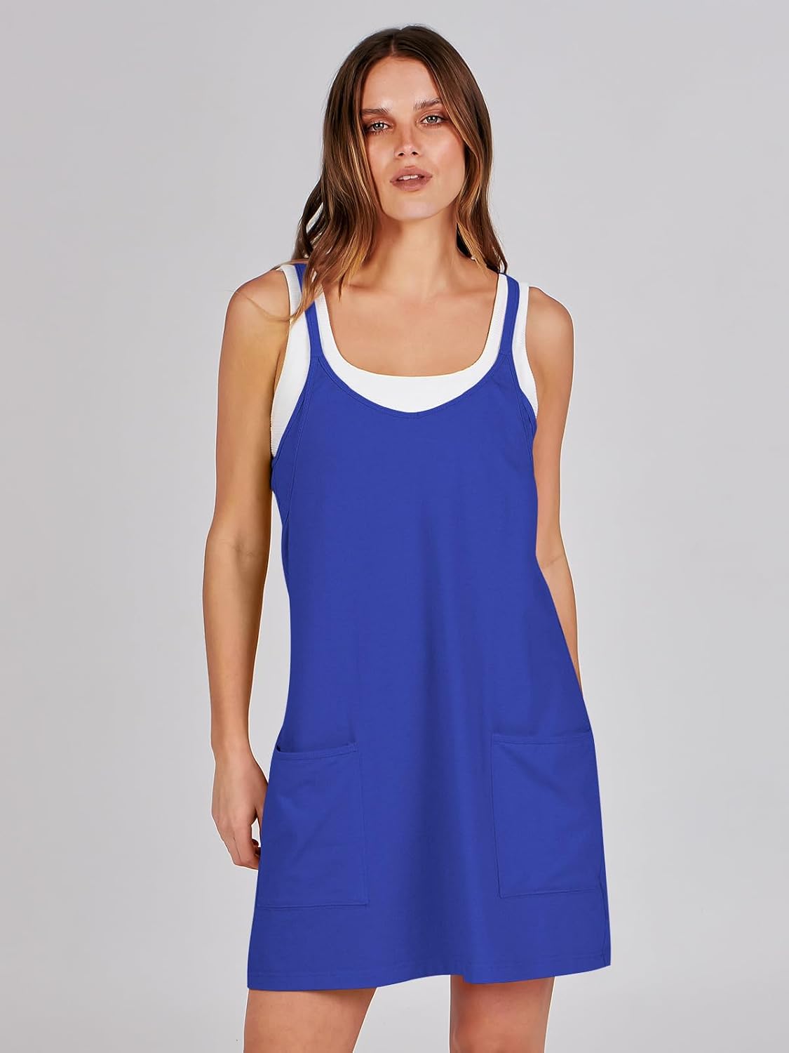 Women 2023 Summer Sleeveless Mini Dress Casual Short Sundress Workout Tennis Athletic Onesie with Pockets