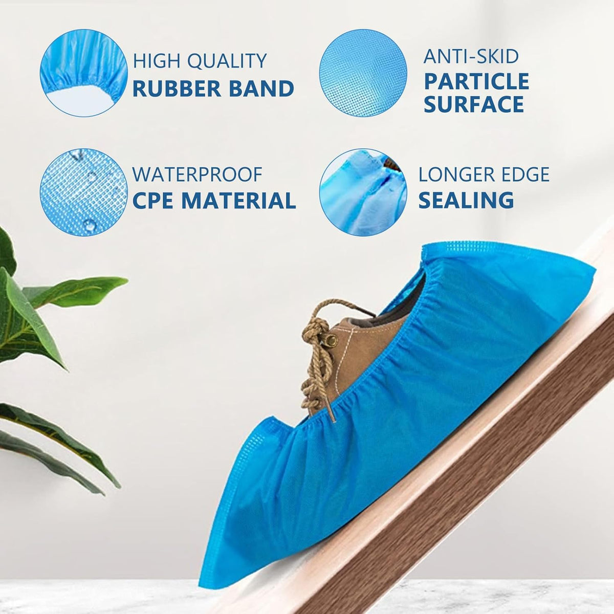 Shoe Covers Non Slip, 100 Pack (50 Pairs) Extra Thick Disposable Boot Covers, Non Woven Fabric Boot Covers for Indoors, Durable Protector Covers for Men and Women (Blue)