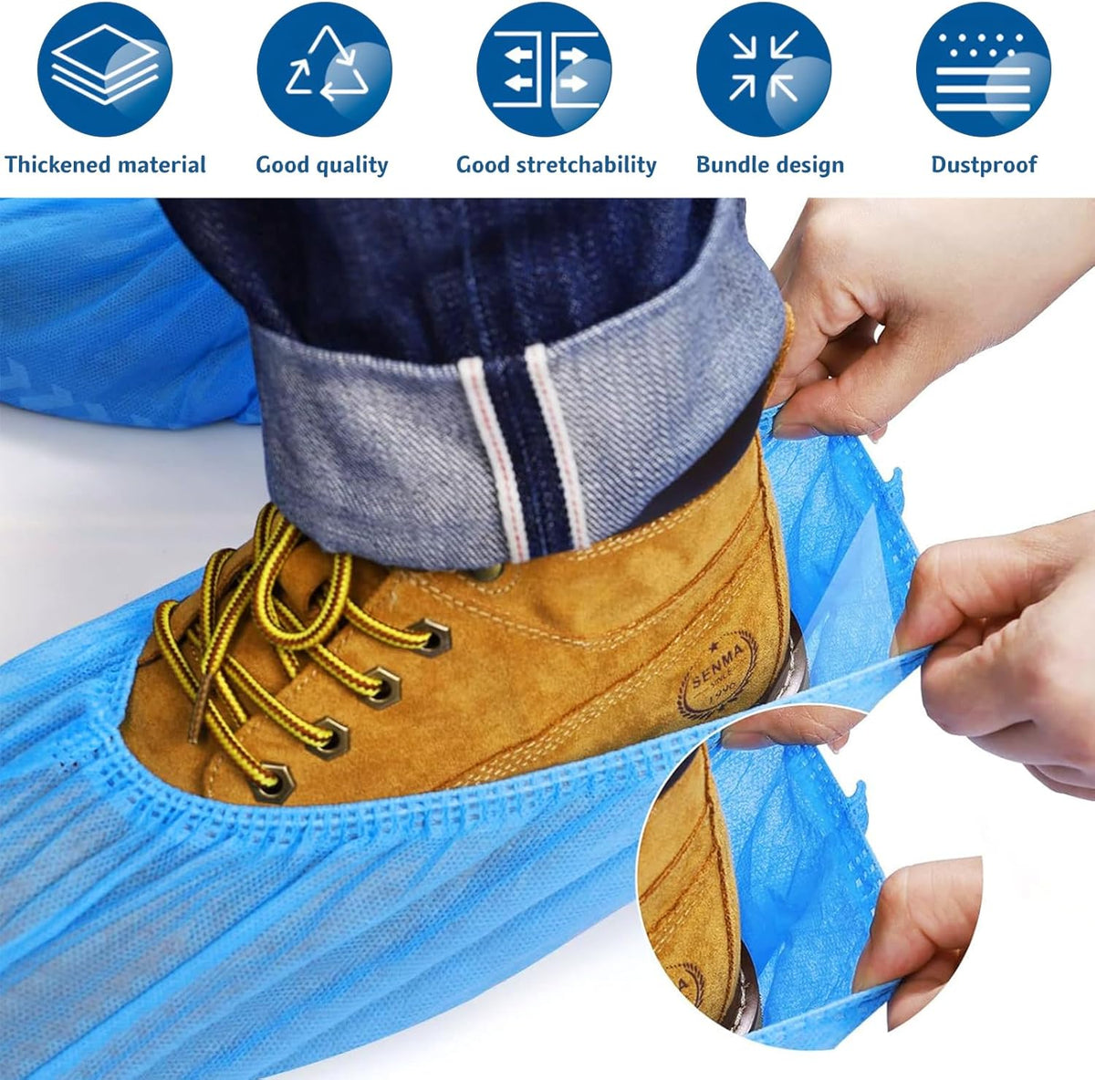Shoe Covers Non Slip, 100 Pack (50 Pairs) Extra Thick Disposable Boot Covers, Non Woven Fabric Boot Covers for Indoors, Durable Protector Covers for Men and Women (Blue)