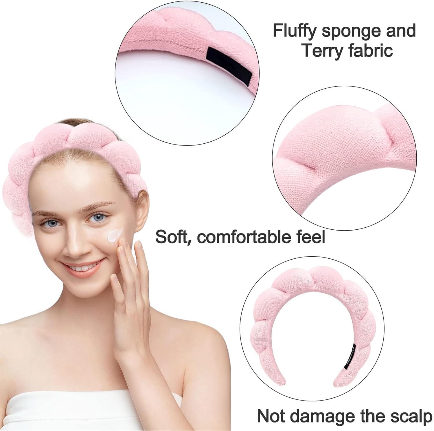 Soft Spa Headband for Women and Girls, Non-Slip Hair Band for Face Washing, Makeup, Shower, Pink