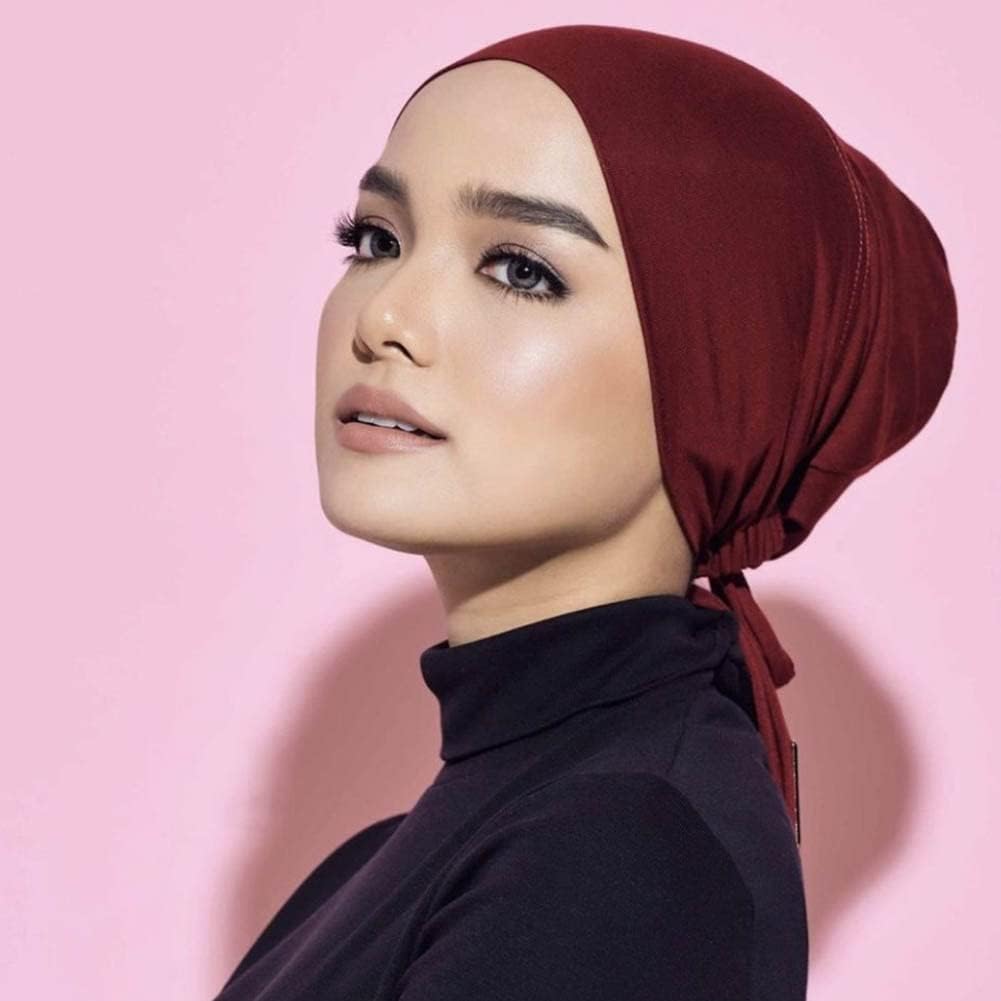 4 Pcs Women Hijab Undercap Muslim Inner Beanies Cap with Tie Back Closure Adjustable Underscarf Hat Chemo Turban Cap