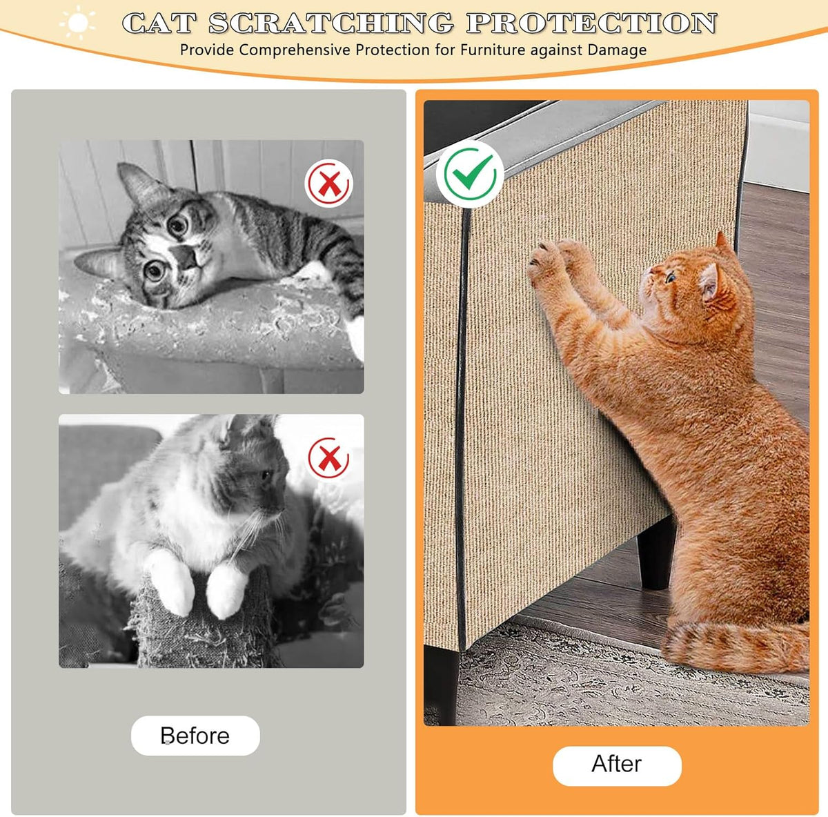 Cat Scratching Carpet,15.8"x78.7"Cat Climbing Pad,Self-Adhesive Cat Scratch Mat,Sticky Scratch Wall Mat, Furniture Protector for Floor Couch Sofa Door Corner(Khaki)