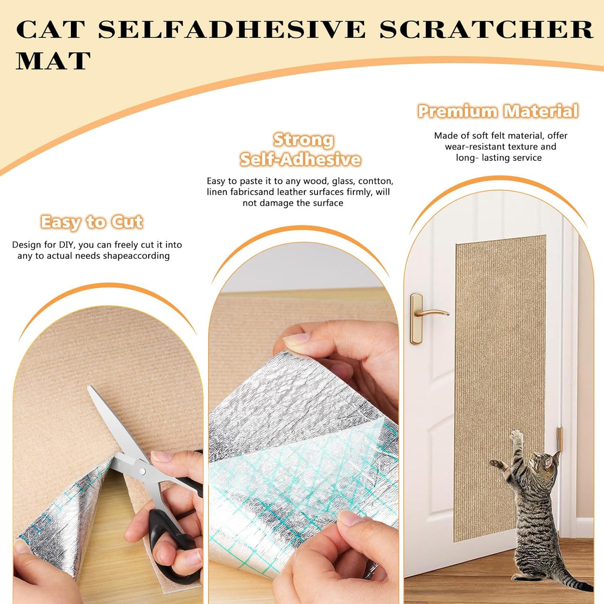 Cat Scratching Carpet,15.8"x78.7"Cat Climbing Pad,Self-Adhesive Cat Scratch Mat,Sticky Scratch Wall Mat, Furniture Protector for Floor Couch Sofa Door Corner(Khaki)