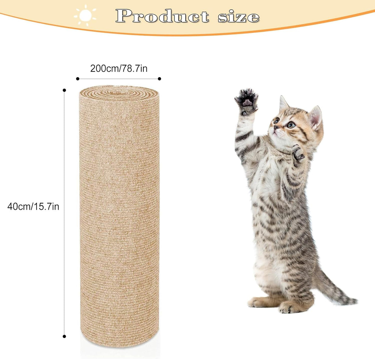 Cat Scratching Carpet,15.8"x78.7"Cat Climbing Pad,Self-Adhesive Cat Scratch Mat,Sticky Scratch Wall Mat, Furniture Protector for Floor Couch Sofa Door Corner(Khaki)