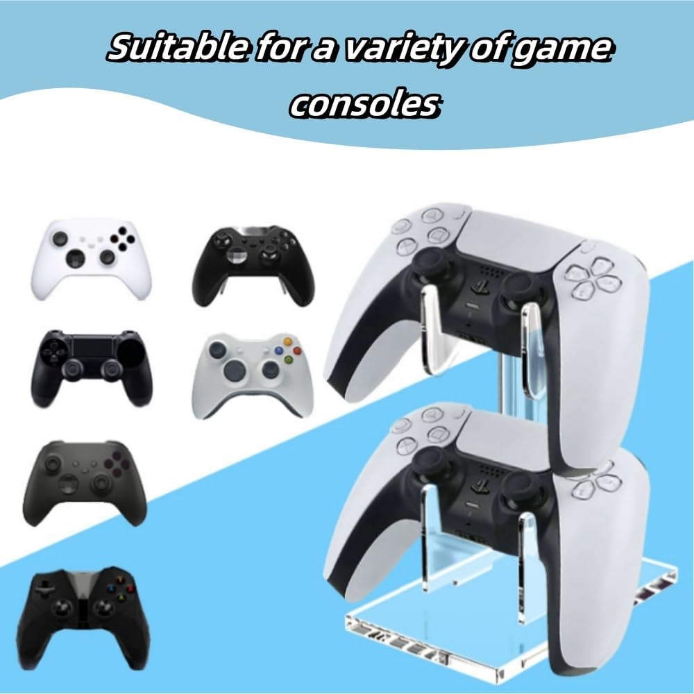 Universal Dual Game Controller Holder Desk Stand for PS4 PS5 Xbox ONE Switch, Perfect Display and Organization, Gaming Controller Accessories(Transparent Acrylic) (2T/Black)