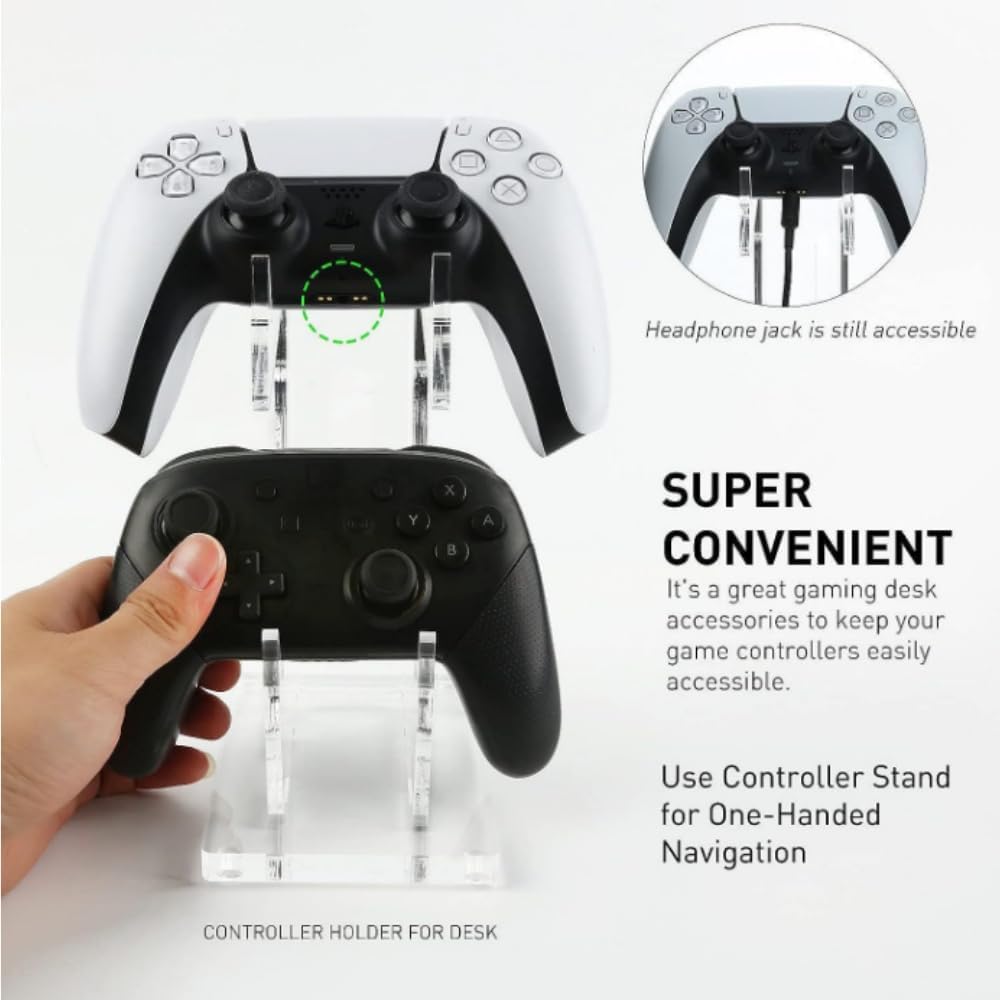 Universal Dual Game Controller Holder Desk Stand for PS4 PS5 Xbox ONE Switch, Perfect Display and Organization, Gaming Controller Accessories(Transparent Acrylic) (2T/Black)