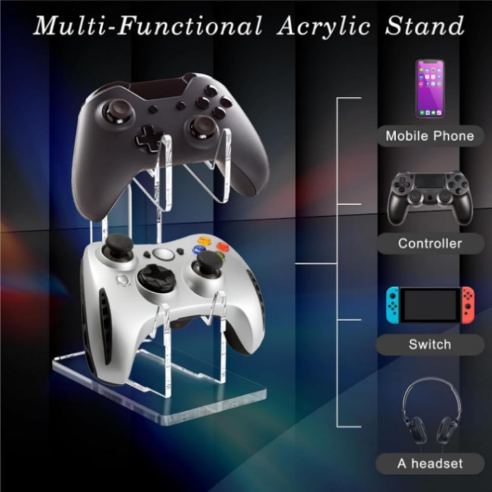 Universal Dual Game Controller Holder Desk Stand for PS4 PS5 Xbox ONE Switch, Perfect Display and Organization, Gaming Controller Accessories(Transparent Acrylic) (2T/Black)