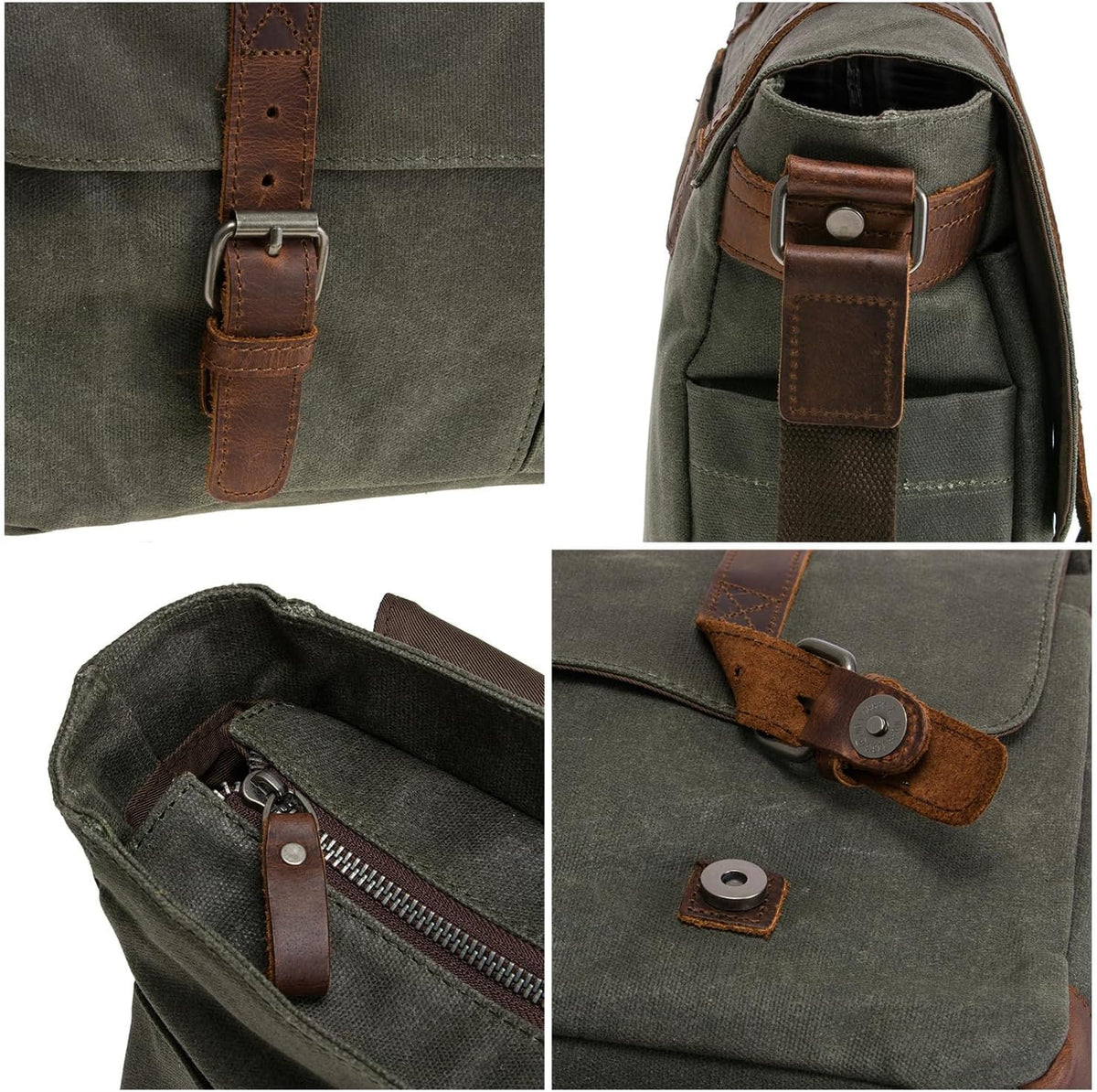Vintage Genuine Leather Waxed Canvas Briefcase Large Satchel Shoulder Bag Rugged Computer 15.6" Laptop Bag