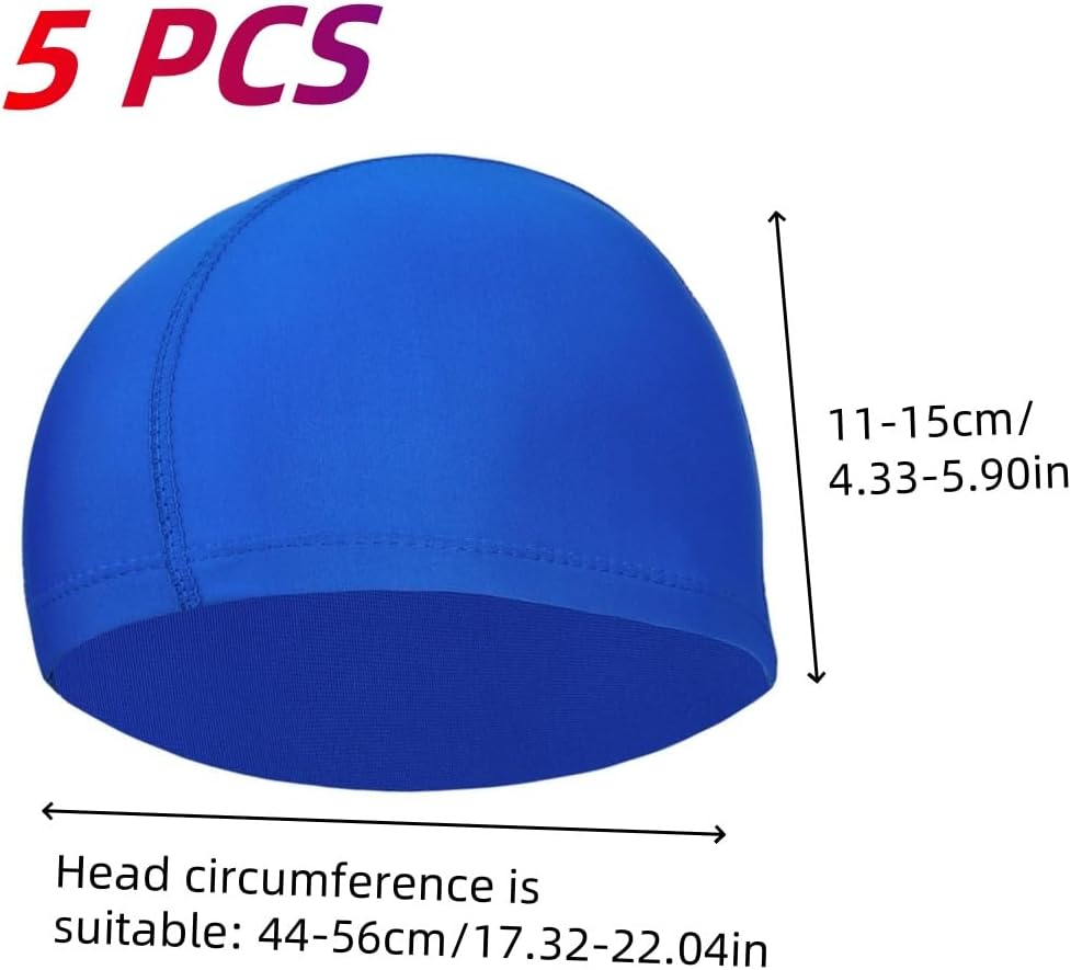 Swimming Cap,5 Pack Nylon Spandex Fabric Comfortable and Not Tight Bathing Swim Cap,for Adult Men Women and Kids,Pure Color
