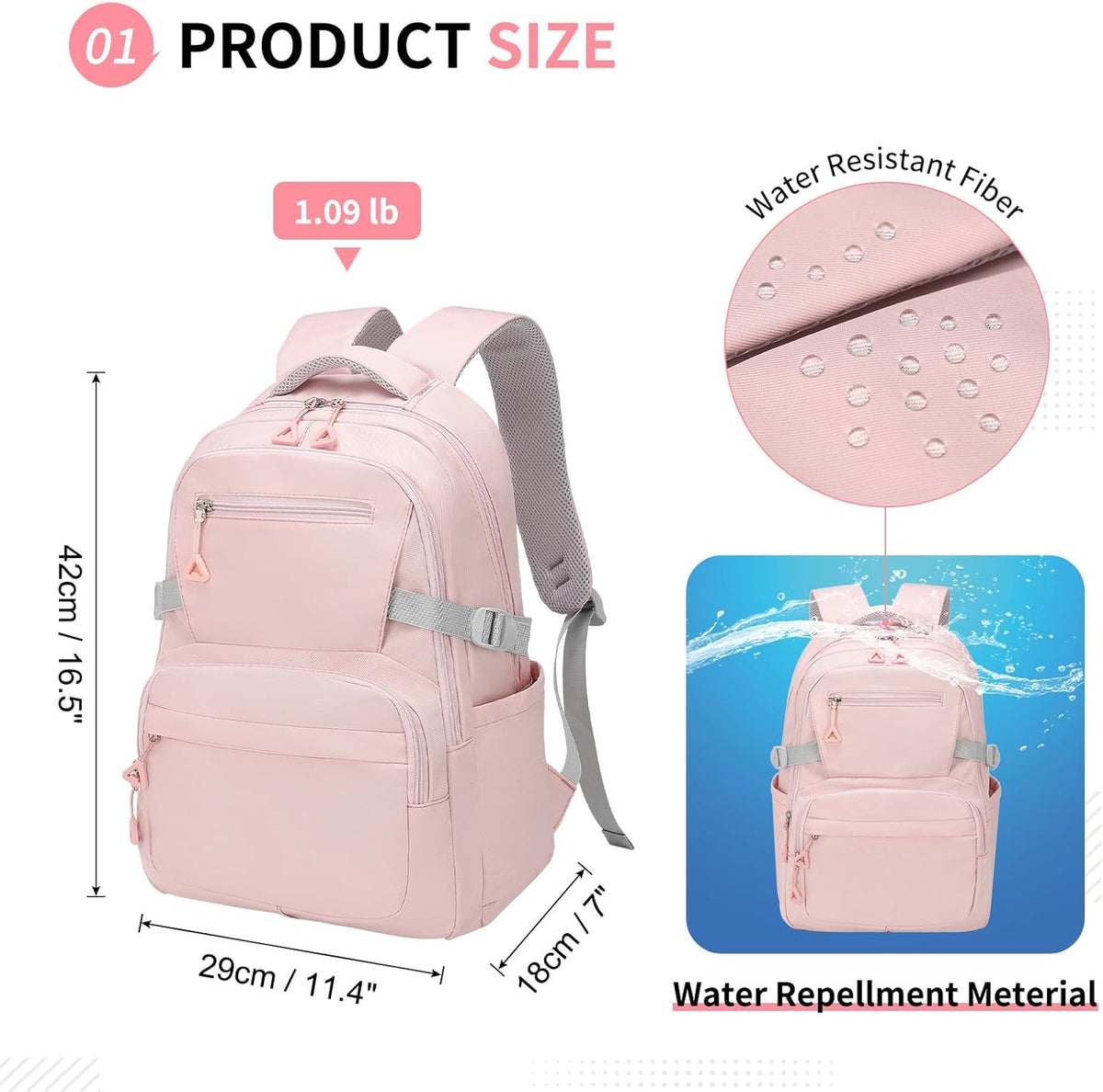 Girls Backpack, Lightweight Aesthetic Bookbag with Anti-Theft Pocket, Laptop Backpack for College and Daily Use