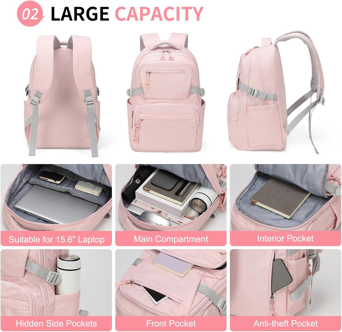 Girls Backpack, Lightweight Aesthetic Bookbag with Anti-Theft Pocket, Laptop Backpack for College and Daily Use