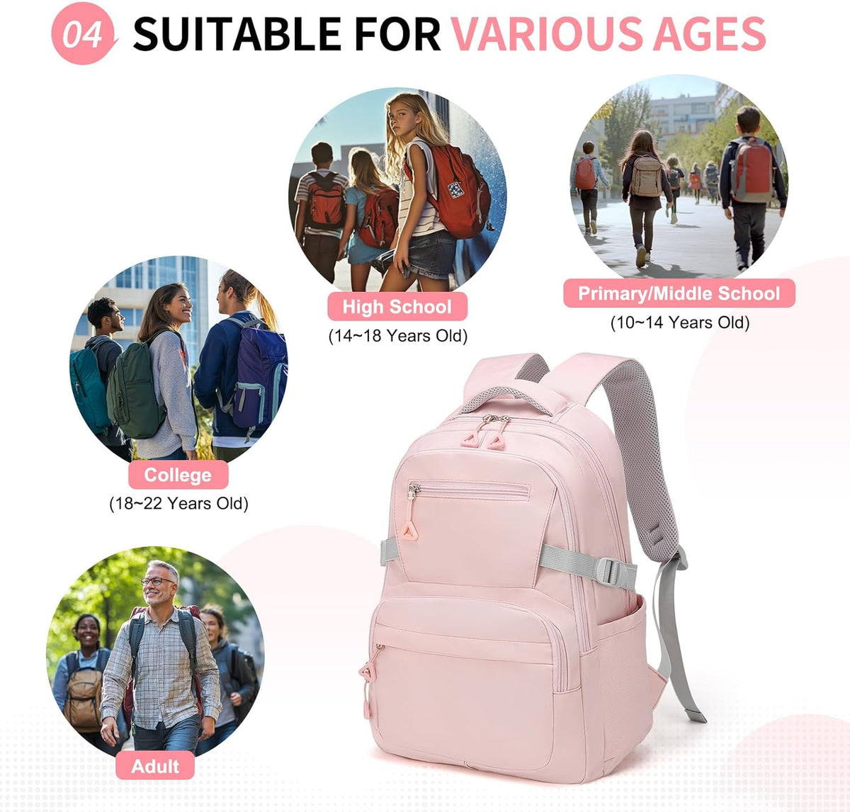 Girls Backpack, Lightweight Aesthetic Bookbag with Anti-Theft Pocket, Laptop Backpack for College and Daily Use