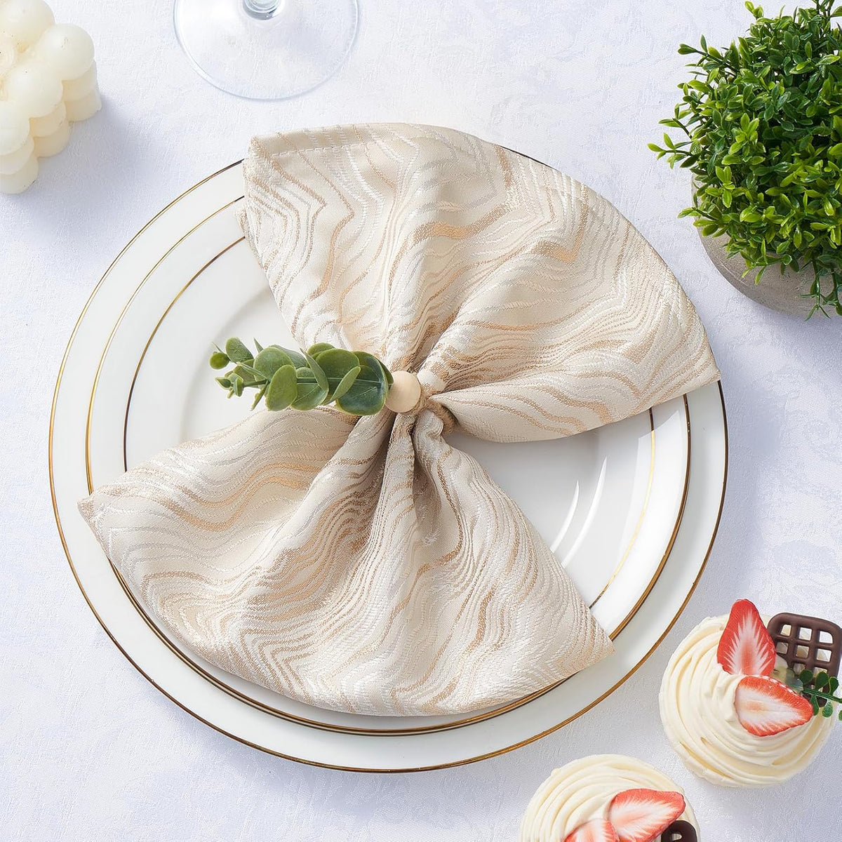 Napkin Rings Set of 12, Easter Napkin Rings, Boho Eucalyptus Leaf Napkins Rings, Wood Bead Farmhouse Easter Napkin Holder for Weddings Christmas Party Table Decoration