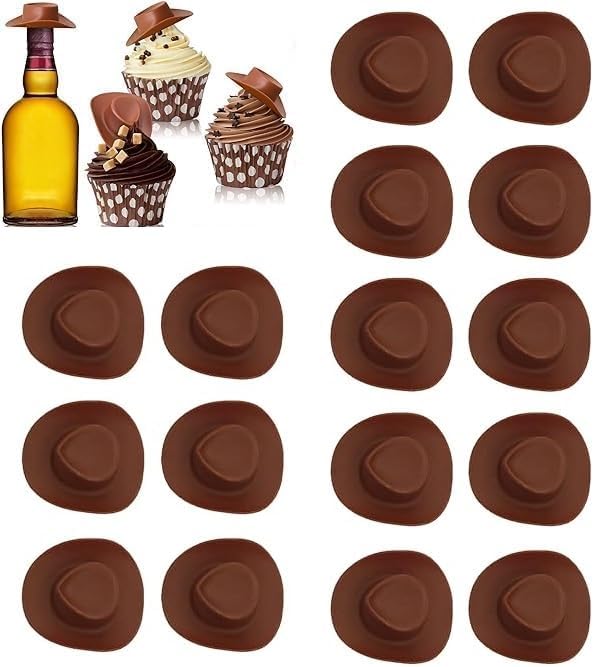 24-Pack Mini Western Hats, Mini Cowboy Hats, Western Mini Cowboy Hats Plastic Micro Doll Hat Craft Kit (Brown)