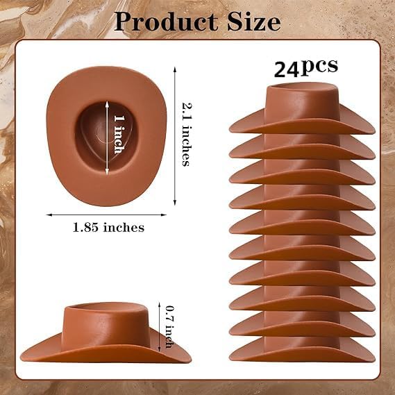 24-Pack Mini Western Hats, Mini Cowboy Hats, Western Mini Cowboy Hats Plastic Micro Doll Hat Craft Kit (Brown)