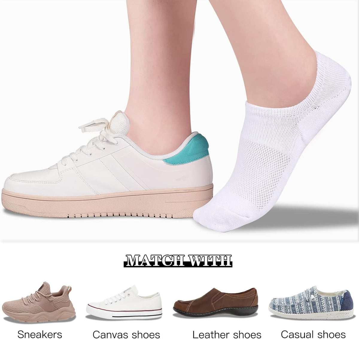 No Show Socks Womens Cotton Low Cut Non Slip Casual Socks Invisible Flat Boat Liner Socks (6/9 Pairs)