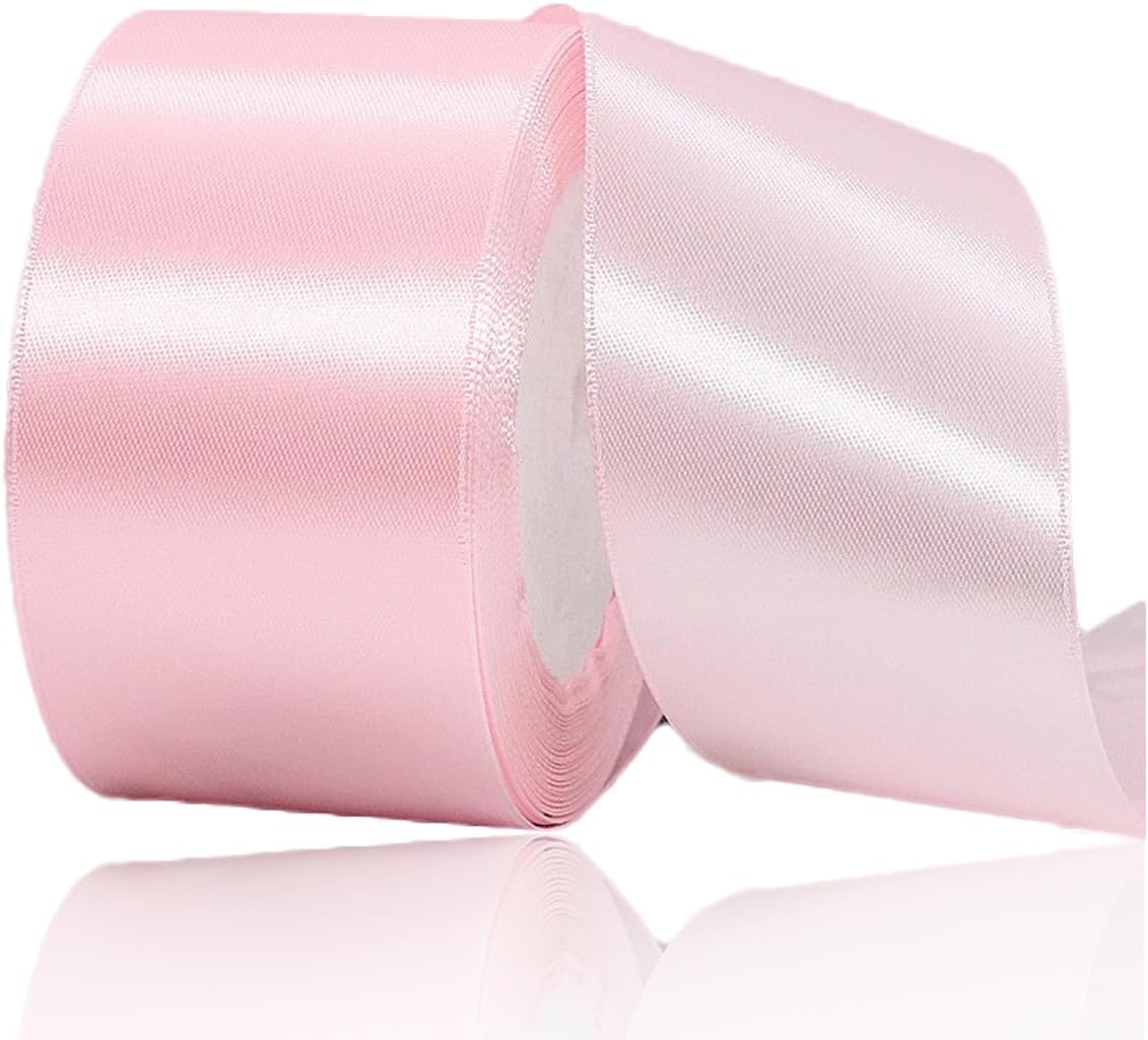 Blush Pink Ribbon 2 Inch x 25 Yards, Satin Fabric Ribbon for Christmas Gift Wrapping, Bows Making, Floral Bouquets, Wreaths, DIY Handicrafts, Sewing Projects, Birthday and Wedding Party Decoration