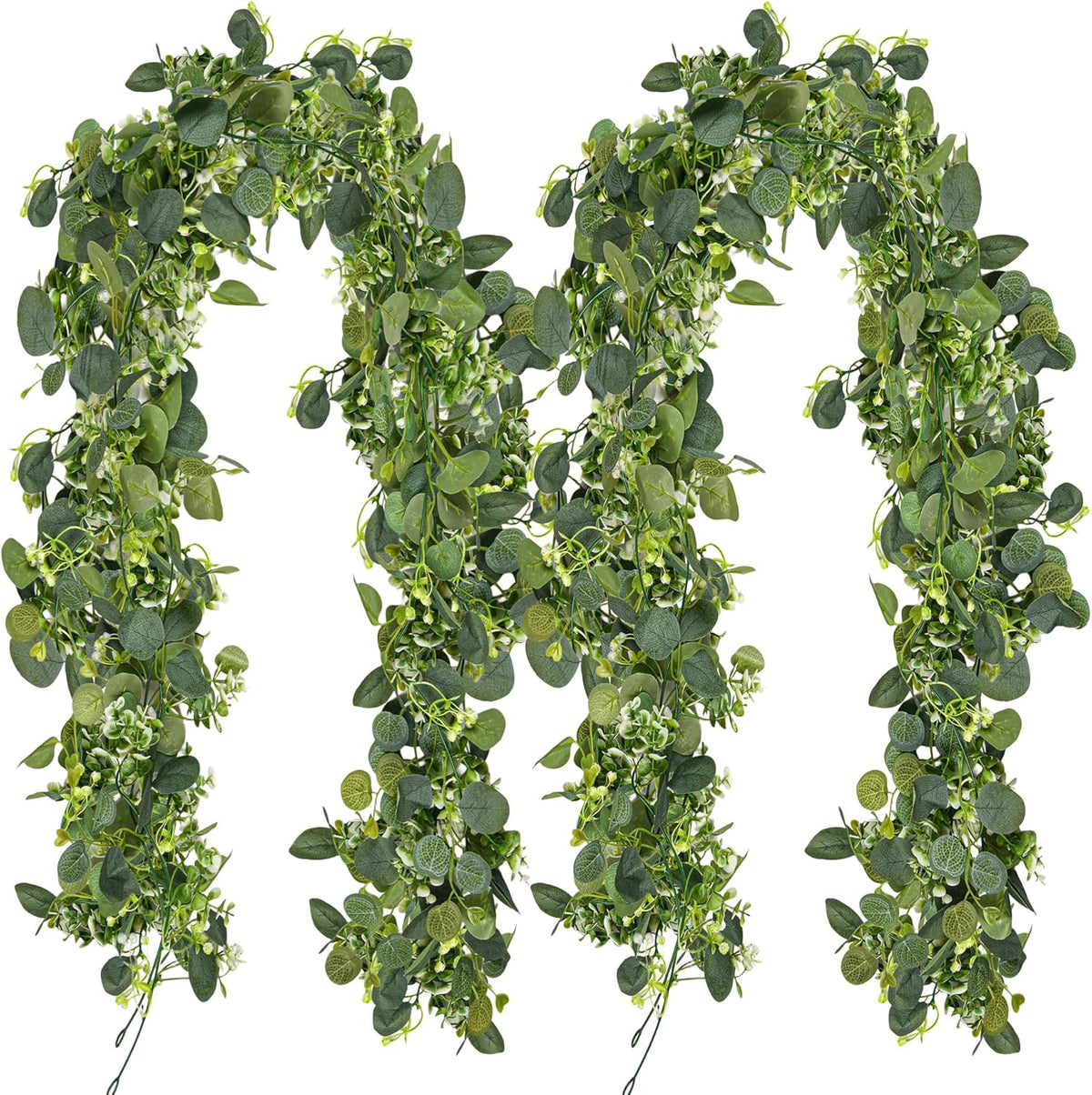 Eucalyptus Garlands, 2 Packs 5.8FT Long Faux Eucalyptus Leaves Garland Plant, Artificial Imitation Silver Dollar Eucalyptus Leaves and Vines (2)