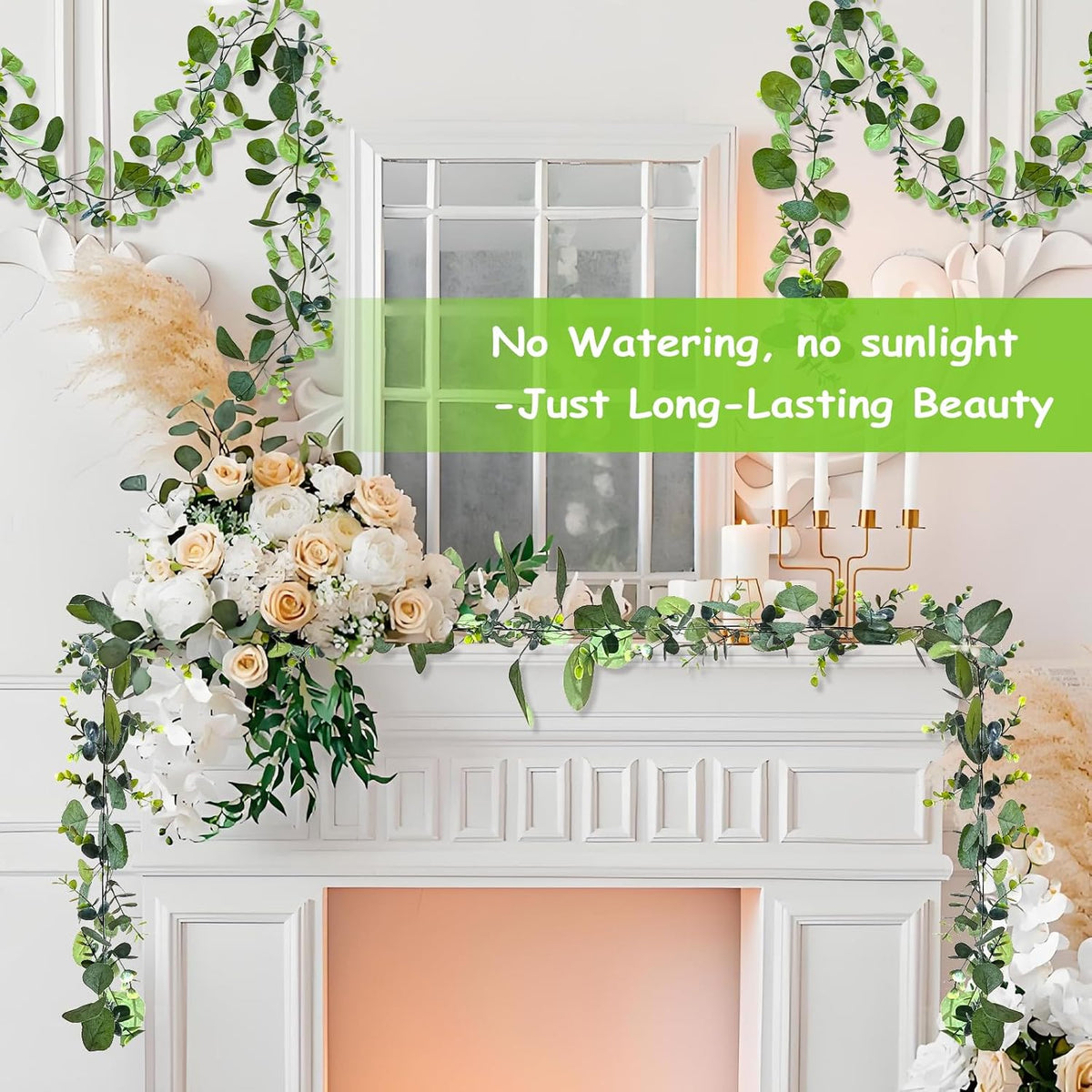 4 Pack Artificial Eucalyptus Garlands for Decoration, Artificial Greenery Garland Fake Vines for Bedroom and Wedding Decor, Artificial Plants with Ivy Vines for Mantle Table Runner Home Decor