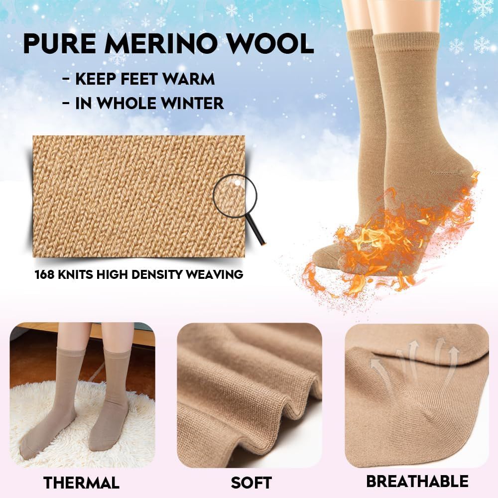 Women's Thin Merino Wool Socks, Multi Colors Soft Dress Socks,Warm Breathable Crew Casual Socks 3/6 Pairs Pack