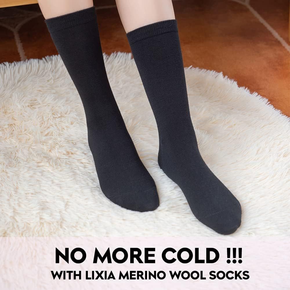 Women's Thin Merino Wool Socks, Multi Colors Soft Dress Socks,Warm Breathable Crew Casual Socks 3/6 Pairs Pack
