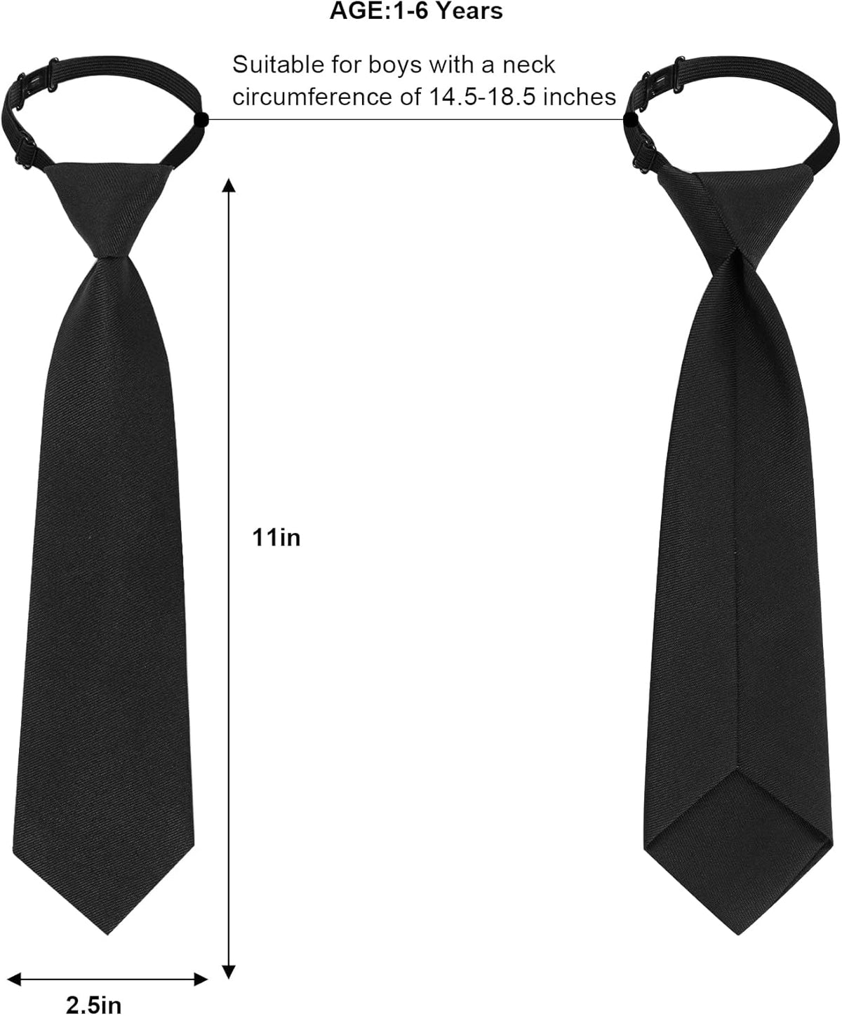 2pcs Boy's Necktie Pre-tied Adjustable Neck Strap Tie for Wedding Graduation School Uniforms