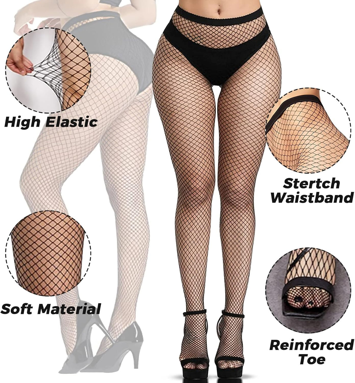 3 PCS Black Fishnet Stockings for Women, Fish Nets Women Tights, Fishnet Tights Ladies Plus Size One Size Fit All