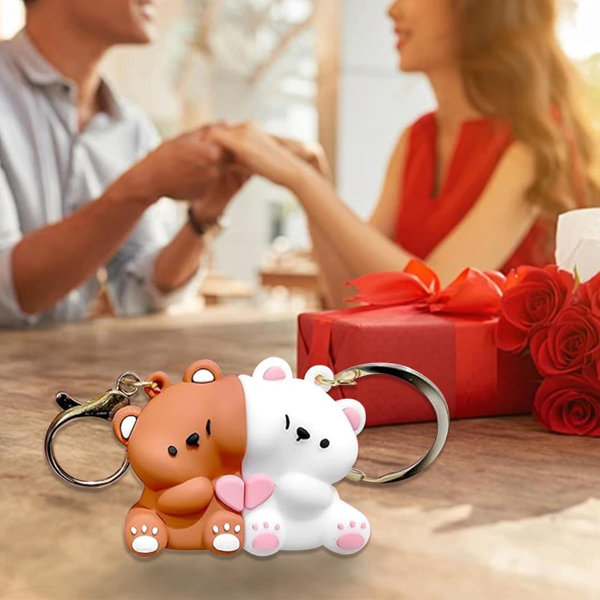 Couple's Bear Magnetic Keychain Charm, Cute Bear Keychain Set for Couples Matching Keychain