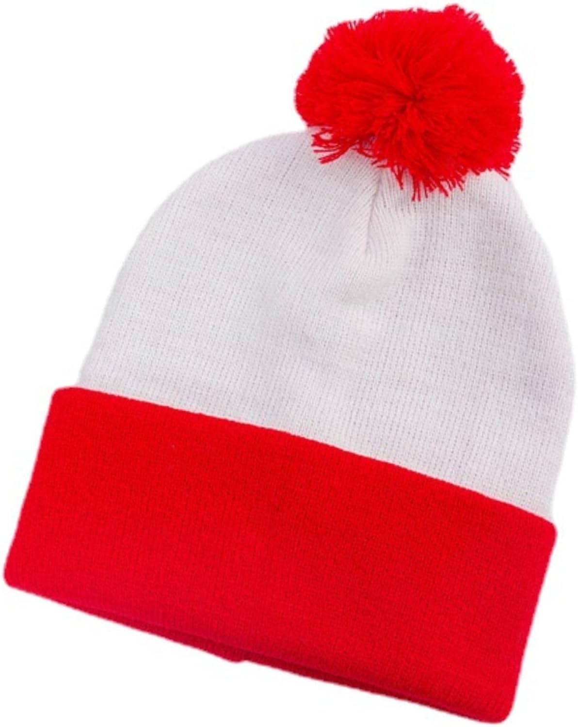 Adult Halloween Red White Beanie Waldo Hat Christmas Pom Pom Striped Knit Hat