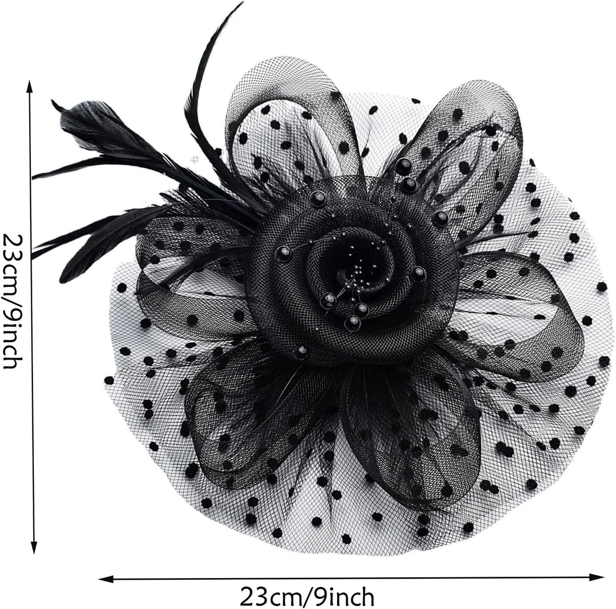 Fascinators For Women,Mesh Feather Fascinator Hats,Headband Hair Clip Net Veil Headwear, Party Evening Dress Female Veil Gauze Hair Accessories（Black）