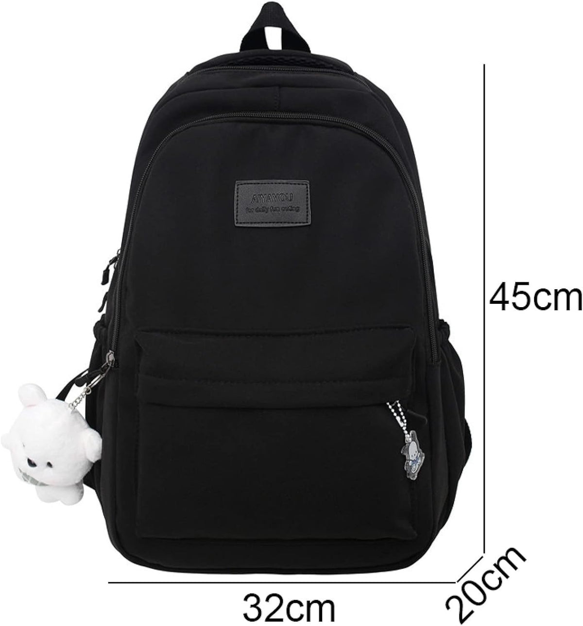 Female Lady High Capacity College Backpack Women Laptop School Bags Cute Girl Travel Book Bag Cool,Black,with Bear Doll