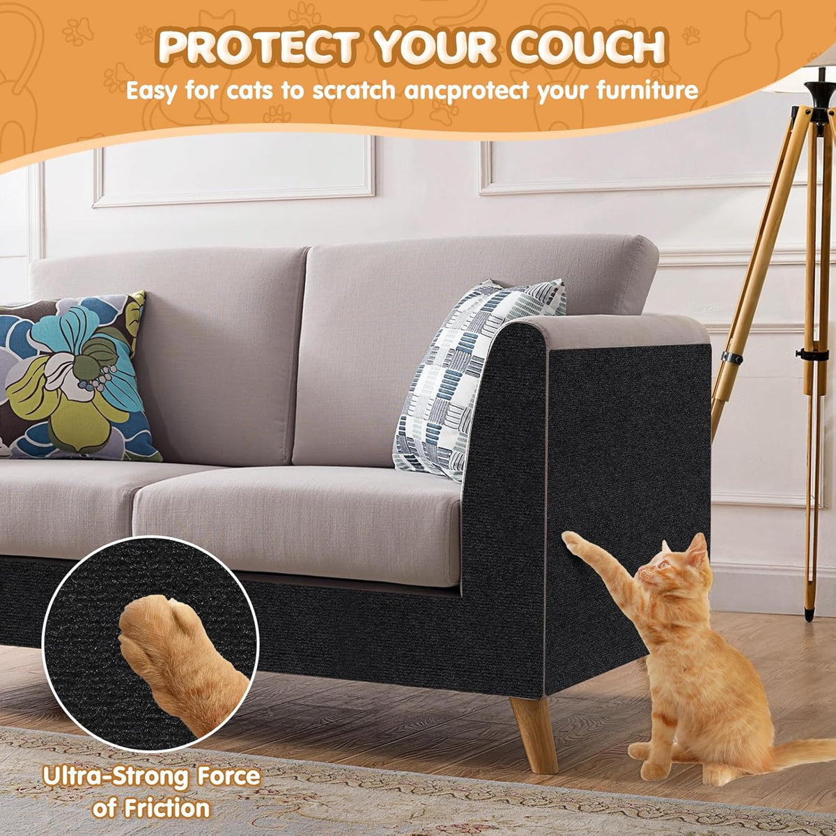 78.7"x15.8" Cat Scratching Mat - Trimmable Self Adhesive DIY Climbing Cat Scratcher Pad Replacement for Cat Tree Shelves and Post Cat Scratch Furniture (Light Grey)