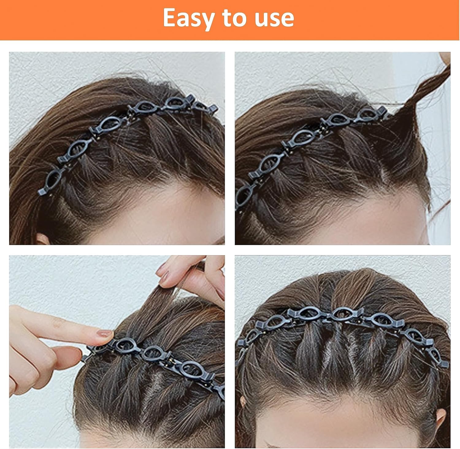Double Bangs Hairstyle Hairpin,2 Pack Hairpin Headband Twist Clip Headband with Toothed Headband Braid Tool Hair Band With Clips for Girls Women Fashion Hair Accessories(Black and Brown)