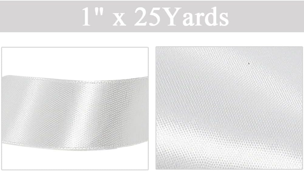 White Satin Ribbon 1 Inch, 25 Yards Solid Color Fabric Ribbons for Gift Wrapping, Crafting, Bows Making, Sewing Projects, Christmas Tree and Wedding Party Decoration