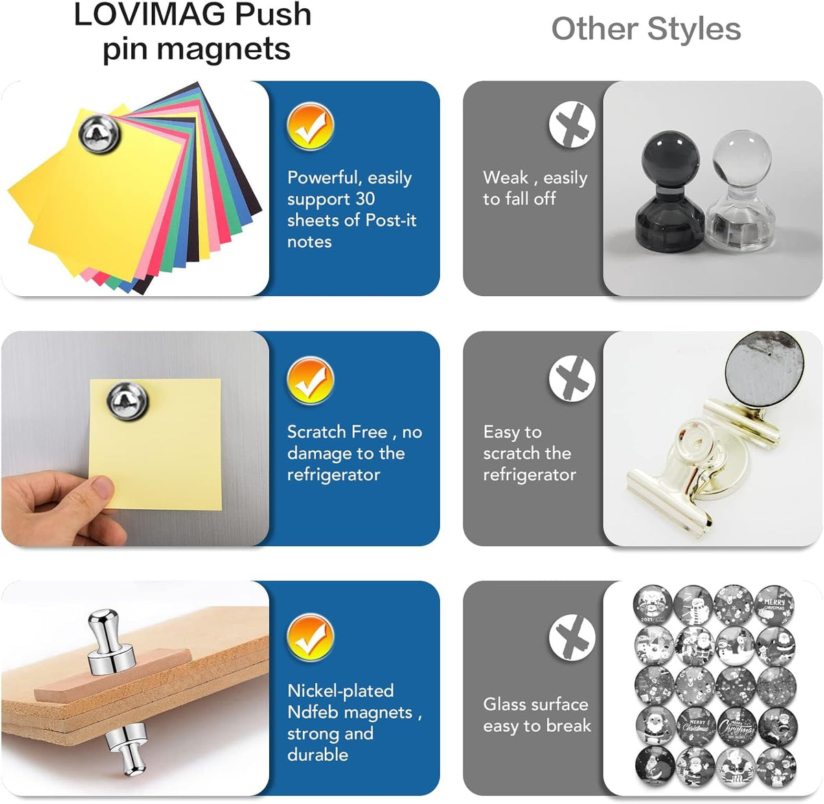 90Pcs Refrigerator Magnets - Strong Neodymium Fridge for Whiteboard, Metal Push Pin Magnets, Ideal Kitchen, Office, School