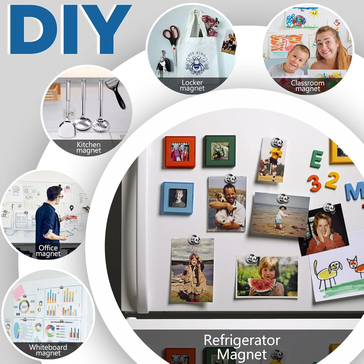 90Pcs Refrigerator Magnets - Strong Neodymium Fridge for Whiteboard, Metal Push Pin Magnets, Ideal Kitchen, Office, School