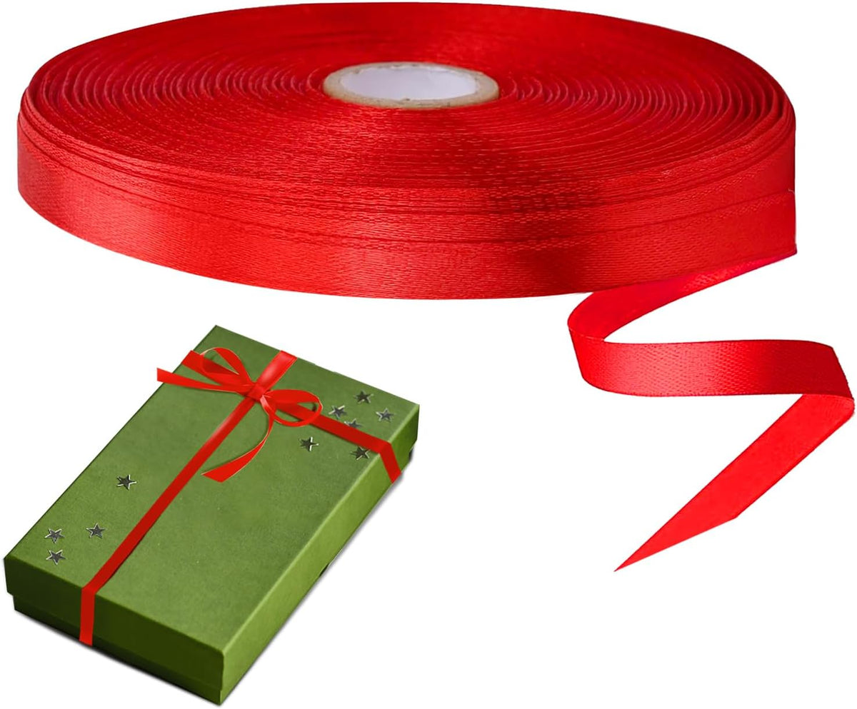 Christmas Ribbons for Crafts Satin Ribbon Gift Wrapping Crafts, Gift, Hair Bows, Wedding Party Decoration, Bow Making Red 3/8-50Yard