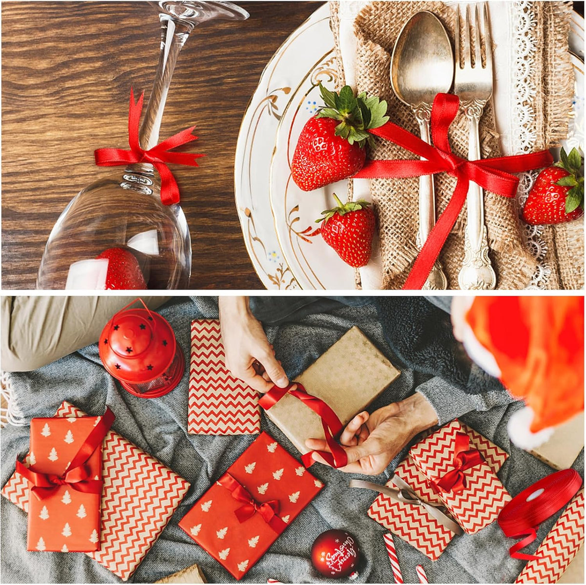 Christmas Ribbons for Crafts Satin Ribbon Gift Wrapping Crafts, Gift, Hair Bows, Wedding Party Decoration, Bow Making Red 3/8-50Yard