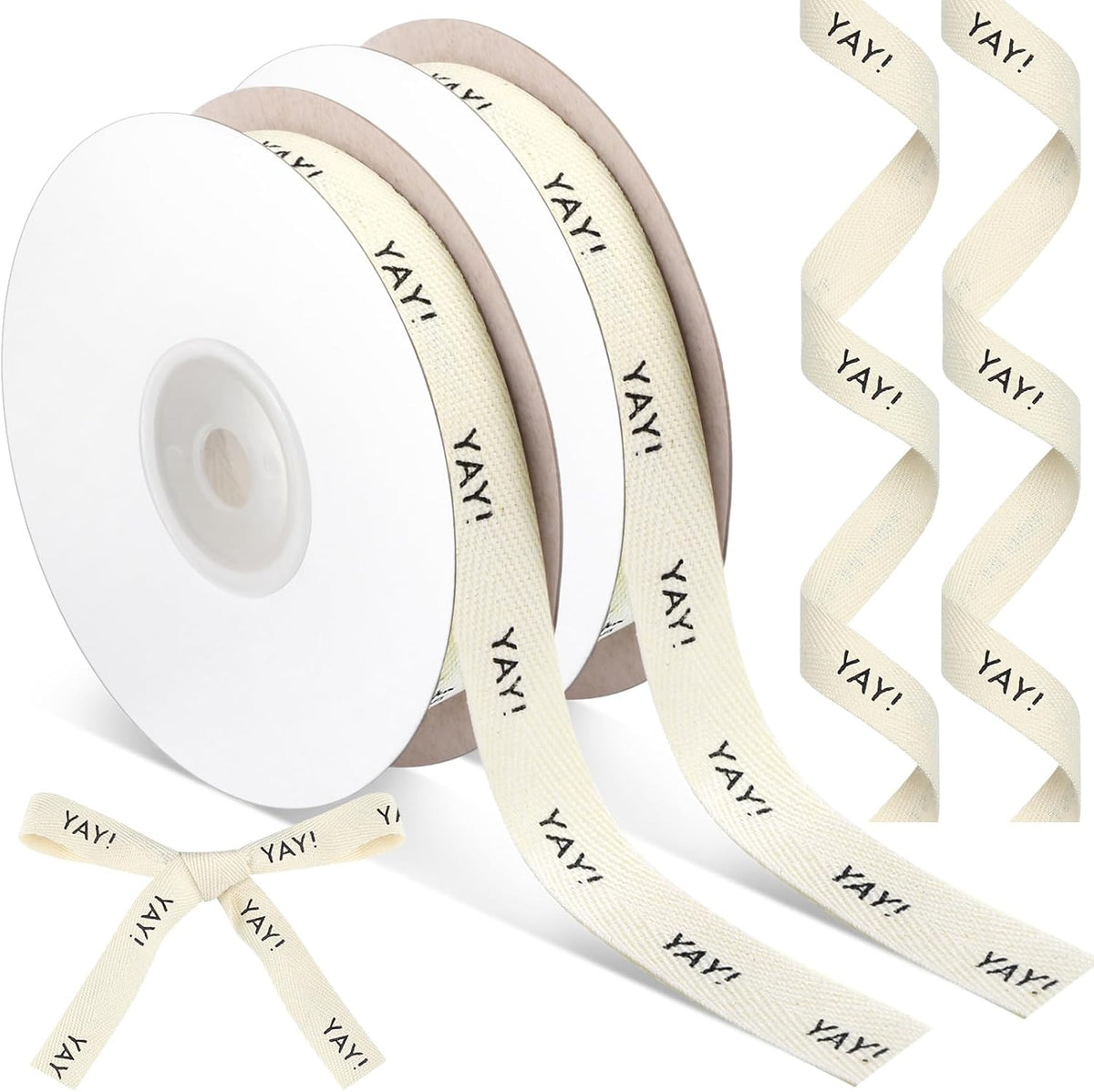 20 Yards Yay Cotton Ribbon, Natural 5/8 Inch 100% Herringbone Twill Ribbon for Crafts Gift Wrapping Birthday Decorations, 2 Rolls -