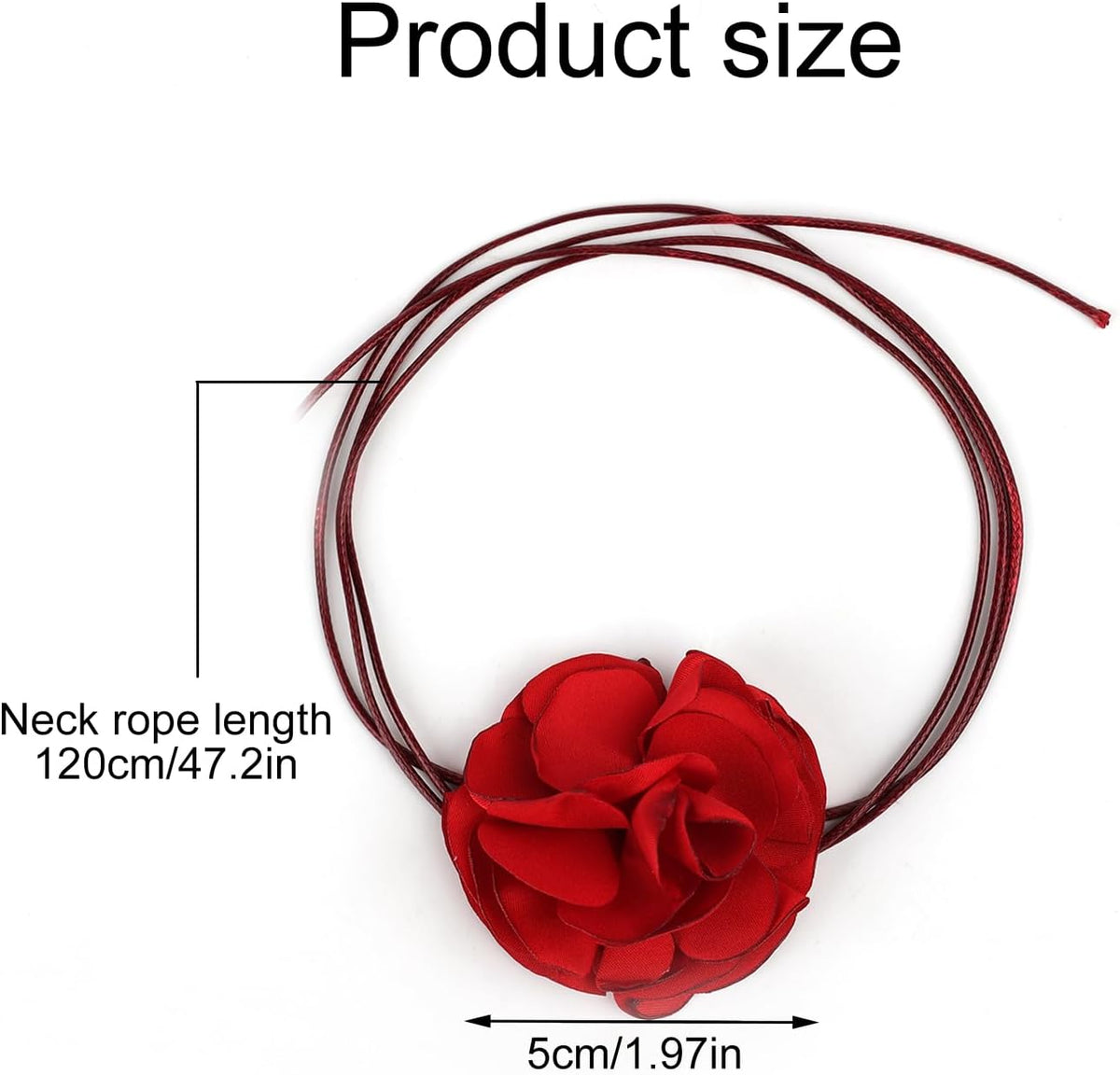 Vintage Flower Necklaces, Boho Floral Necklace Adjustable Fabric Rose for Women Girls Bride Wedding Party Birthday (Red) -