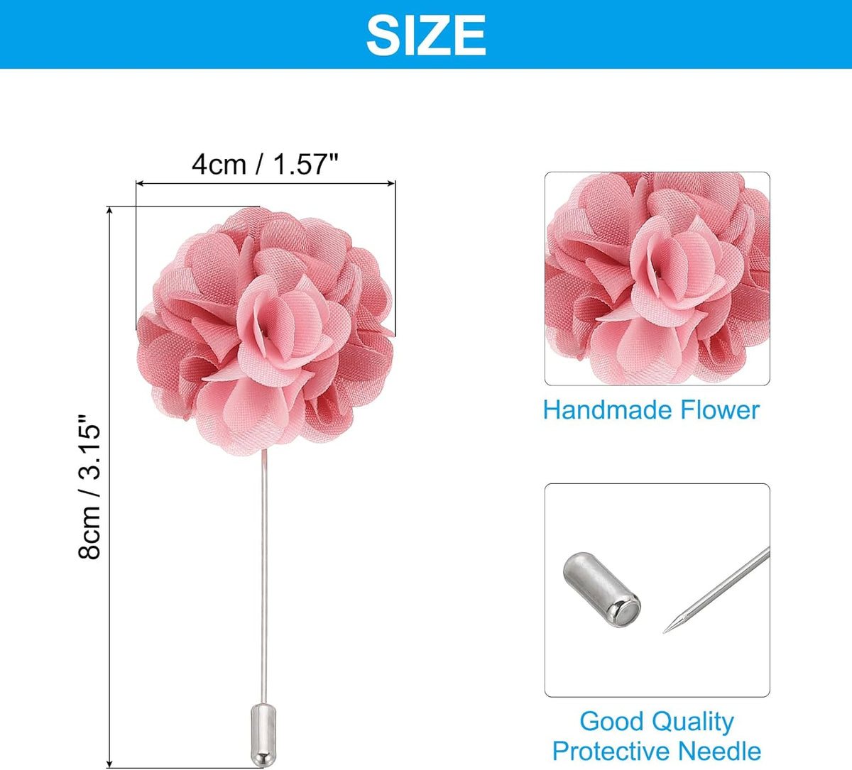 Flower Boutonnieres Pin, Lapel Pin for Men Camellia Wedding Graduation Anniversary Brooch Outfit Accessories Dark Pink/Light Pink -