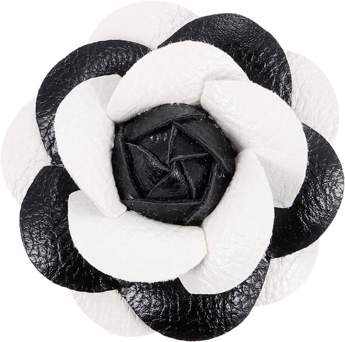 Flower Hair Clips, Camellia Hairpin Floral Brooches Pin Handmade Leather Brooch for Lady Bridal Women Hat Dress Black White -