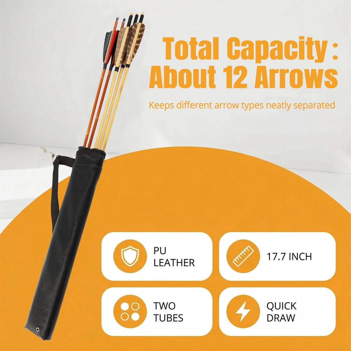 Archery Arrow Quiver Hip Tube with 2-Tubes and Belt Clip Lightweight for Youth Carbon Wooden Crossbow Arrows Holder -