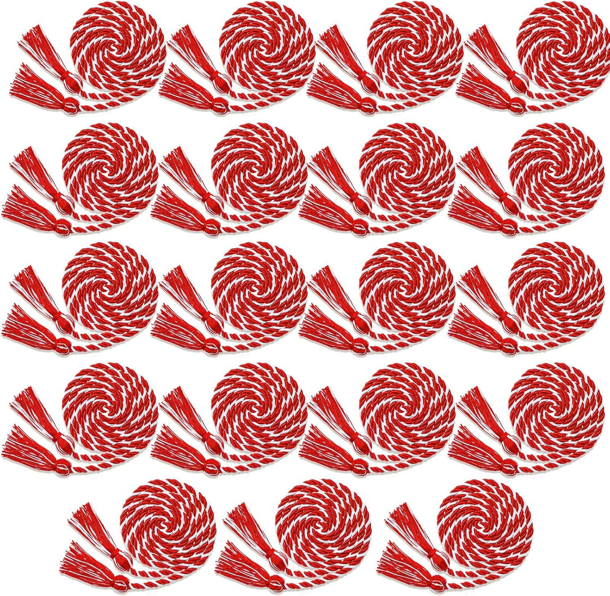 18 Pieces Graduation Cords Bulk 2026 Polyester Yarn Honor 67 Inch Braided Ropes with Tassels for College Students (Red and White) Red White -