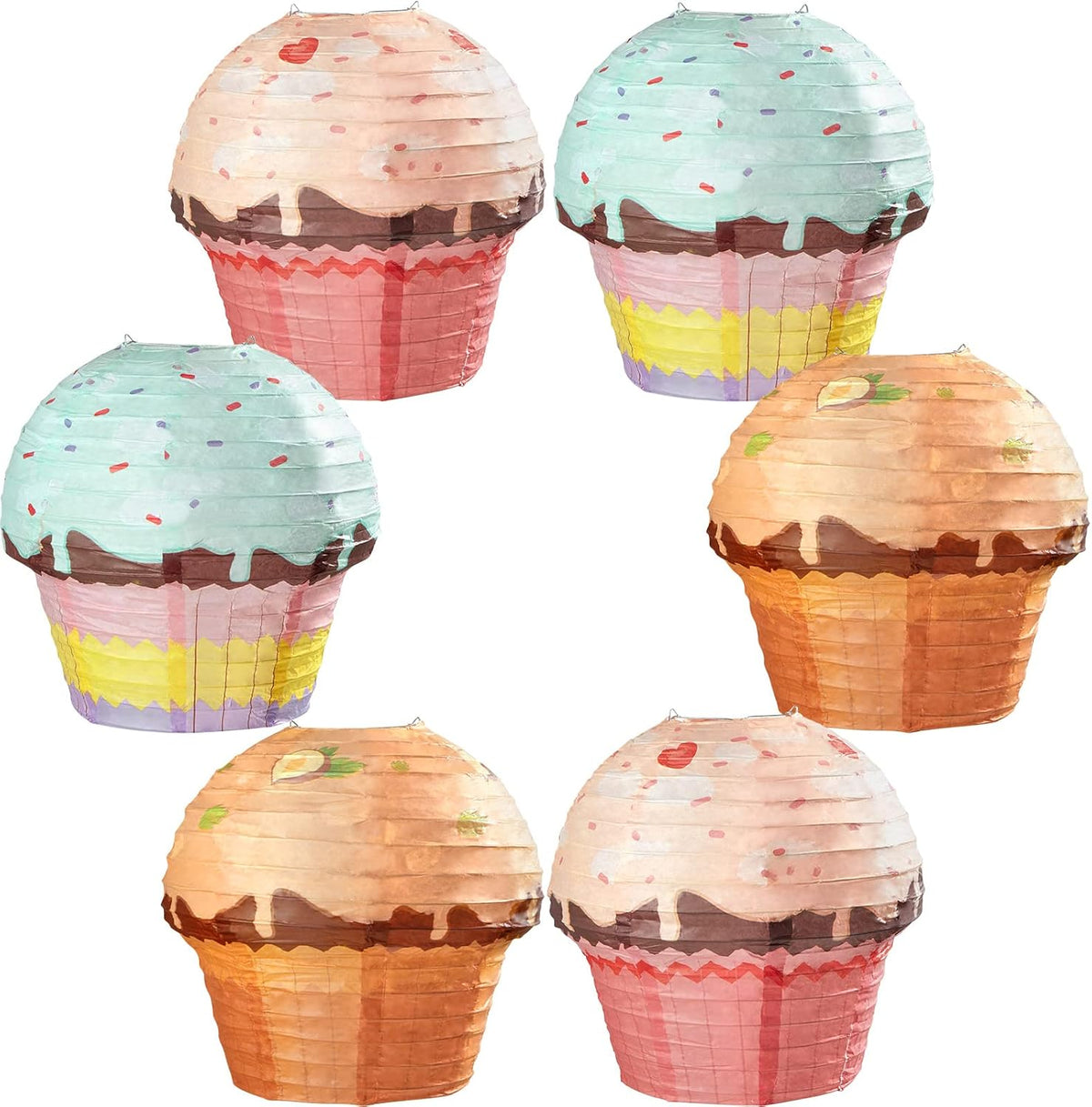 6 Pieces 12 Inches Large Candyland Cupcake Party Decoration Halloween Donut Lanterns Ice Cream Decor Dessert Candy Sweet for Wedding Baby Shower Birthday Supply -