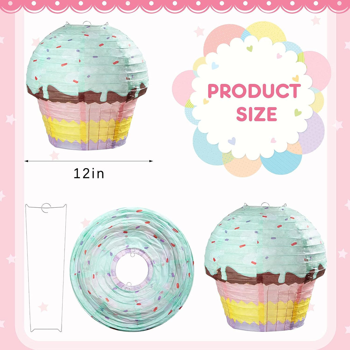 6 Pieces 12 Inches Large Candyland Cupcake Party Decoration Halloween Donut Lanterns Ice Cream Decor Dessert Candy Sweet for Wedding Baby Shower Birthday Supply -