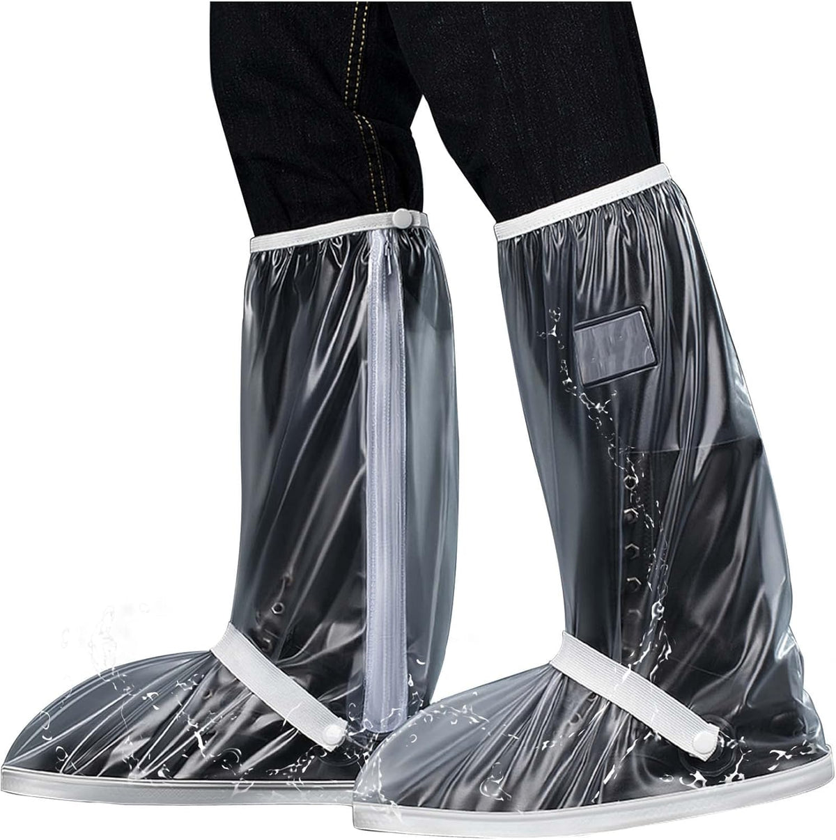 Waterproof Rain Shoe Covers Men Reusable Foldable Snow Boot with Reflector Non Slip Protector for Raining Day,Cycling,Gardening,Fishing,Hiking, Farming Transparent X-Large