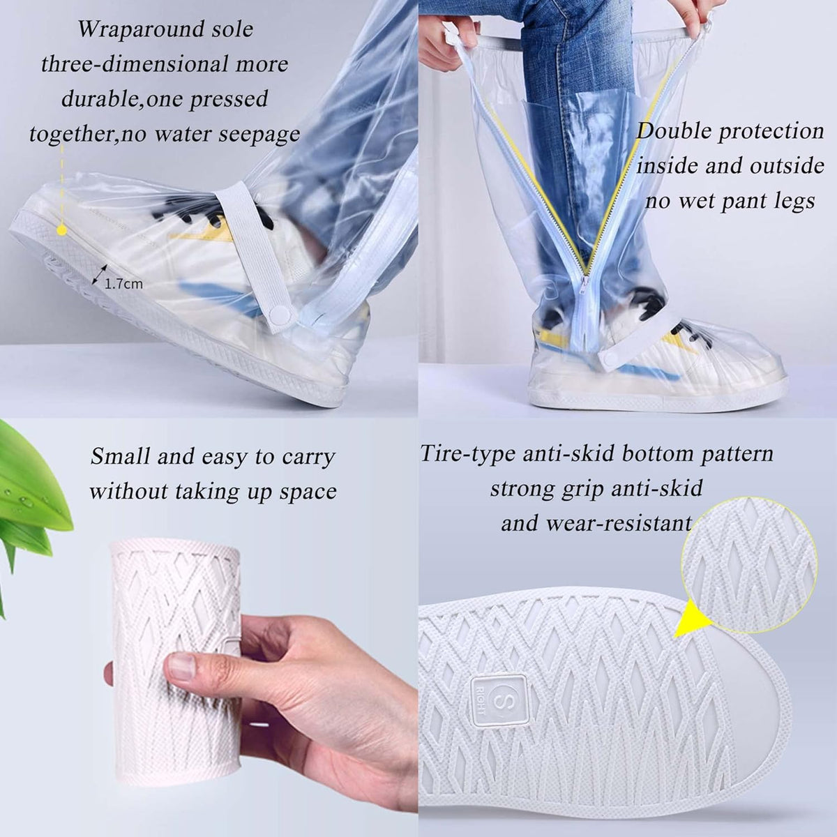 Waterproof Rain Shoe Covers Men Reusable Foldable Snow Boot with Reflector Non Slip Protector for Raining Day,Cycling,Gardening,Fishing,Hiking, Farming Transparent X-Large